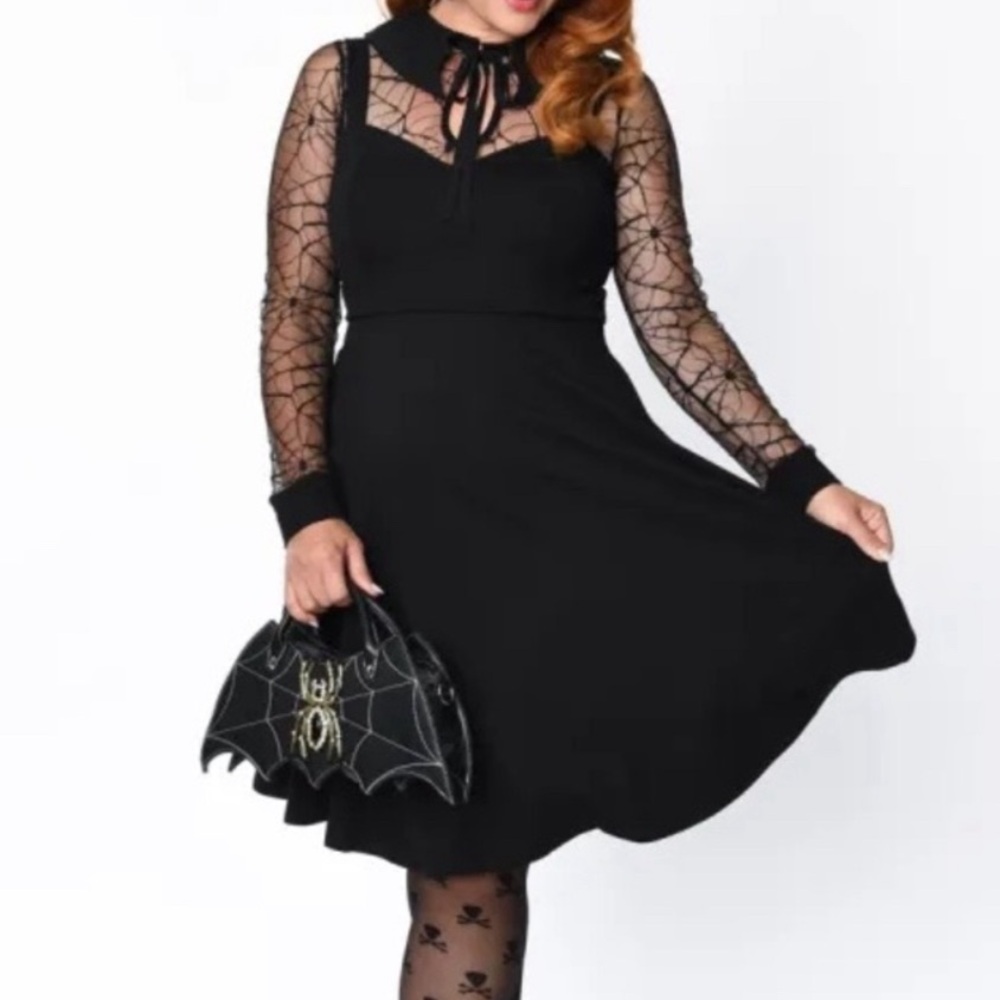 Unique Vintage Mesh Sleeved Suspender Dress